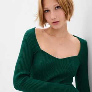 Gap Rib Sweetheart Sweater - Pine Green